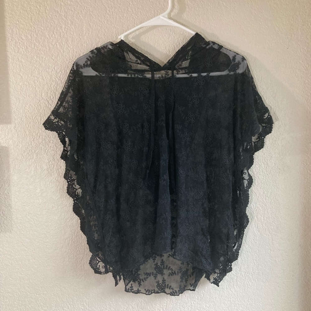 Black Lace Shawl Hoodie